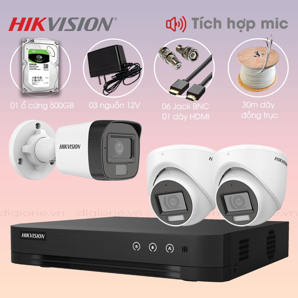 Bộ 3 Mắt Camera HIKVISION 2.0mp - Thu Tiếng - Hình ảnh 4