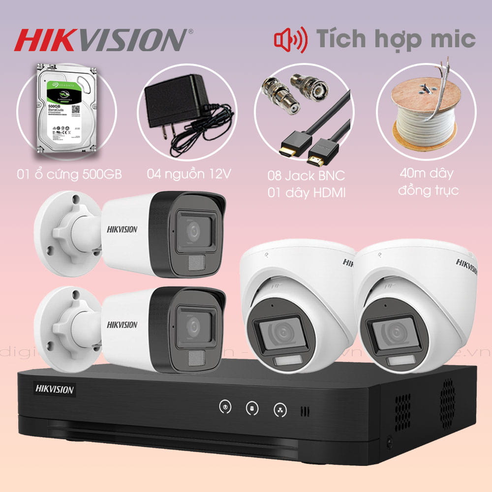Bộ 4 Mắt Camera HIKVISION 2.0mp - Thu Tiếng - Hình ảnh 4